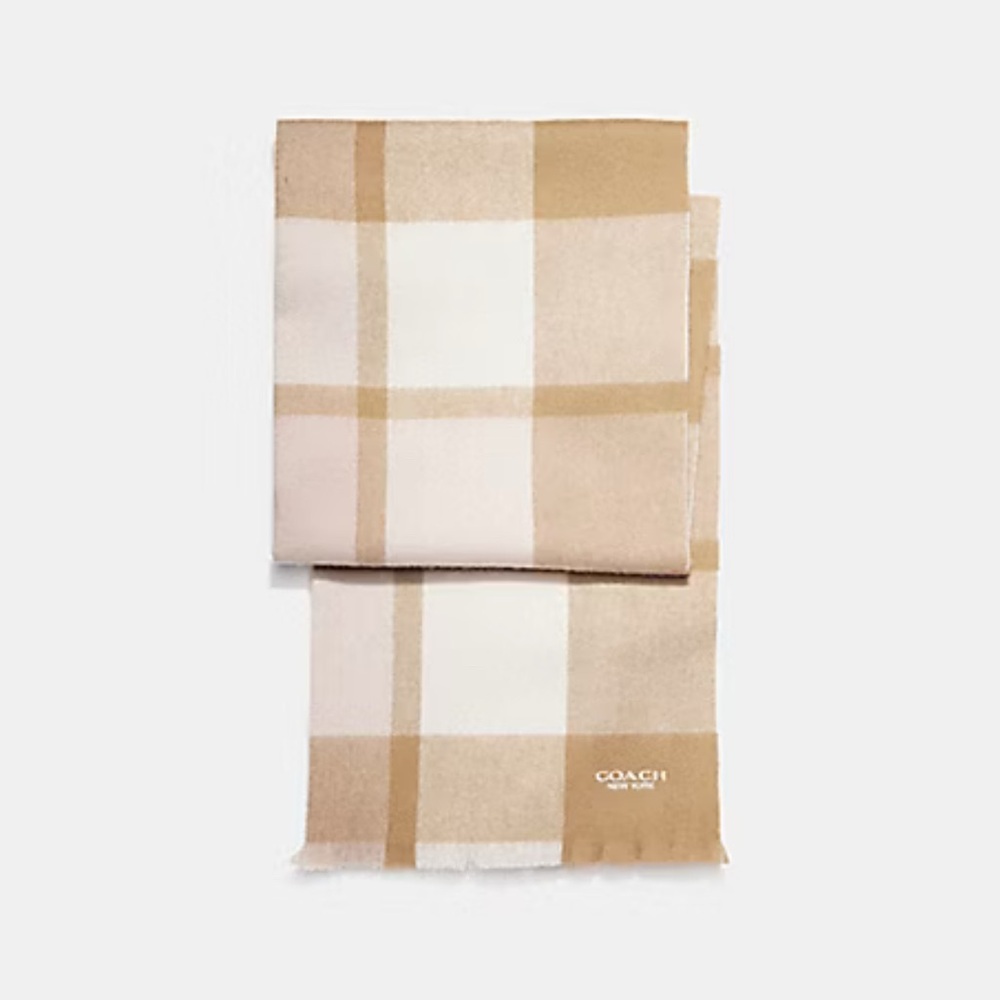 Coach Tan and Cream Plaid Scarf